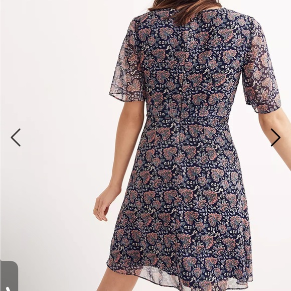 • Madewell • Orchard Flutter-Sleeve Dress in Fan Floral Mix Mini Blue Pink 4 - Picture 3 of 6